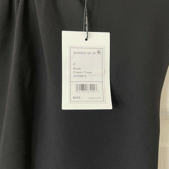 NWT Theory Classic Crepe Shirred Neck Black Dress - Picture 10 of 10